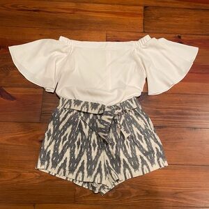 J. Crew High Waist White and Gray Patterned Shorts